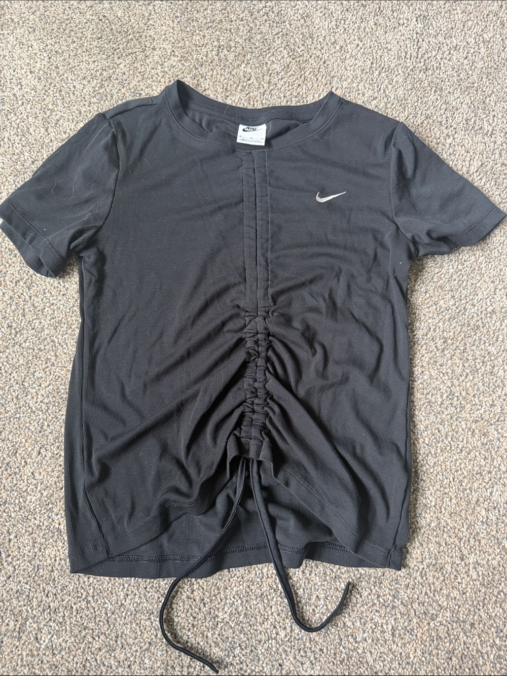 Nike Black Short Sleeve Ruched Front Tee